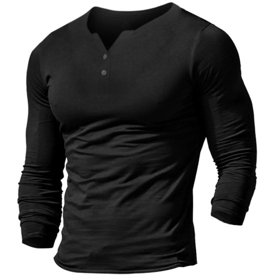 Muscle Alive Herren-Sommer-Lässiges Kurzarm-Henleys-T-Shirt mit einfacher Knopfleiste und einfarbigem V-Ausschnitt