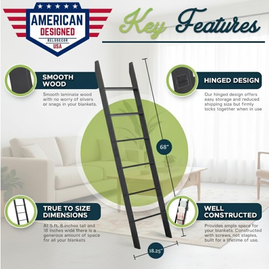 Deckenleiter für Wohn- und Schlafzimmer, 1,52 m, 6 Etagen, an der Wand anlehnbares, hakenfreies Material aus Laminat (schwarz), rustikaler, dekorativer Deckenhalter im Landhausstil, Steppdeckenregal, einfache Montage