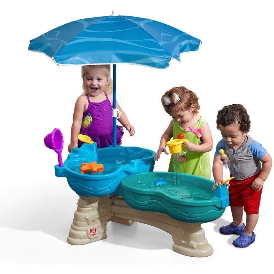 Schritt 2 Spill & Splash Seaway-Wassertisch für Kinder, zweistufiger Wasser-Sensortisch für Kinder im Freien mit Regenschirm, ab 1,5 Jahren, 11-teiliges Wasserspielzeugzubehör Schritt 2 Spill & Splash Seaway-Wassertisch für Kinder, zweistufiger Wasser-Sensortisch für Kinder im Freien mit Regenschirm, ab 1,5 Jahren, 11-teiliges Wasserspielzeugzubehör
