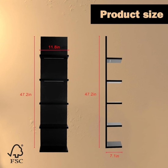Homaterial 5-stufiges Wandregal, schwarze moderne vertikale Lack-Wandregale mit Licht, Wandhalterung, schwebende Säule, Heimdekor-Regale für Schlafzimmer, Wohnzimmer, Schminktisch-Aufbewahrungsdisplay Homaterial 5-stufiges Wandregal, schwarze moderne vertikale Lack-Wandregale mit Licht, Wandhalterung, schwebende Säule, Heimdekor-Regale für Schlafzimmer, Wohnzimmer, Schminktisch-Aufbewahrungsdisplay