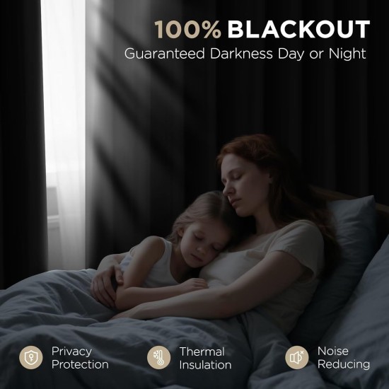 Joydeco Verdunkelungsvorhänge für Schlafzimmer, Verdunkelungsvorhänge, 243 cm lang, 2 Paneele, lange schwarze Vorhänge mit Stangentasche auf der Rückseite, raumverdunkelnde, geräuschreduzierende und faltenfreie Vorhänge für Wohnzimmerfenster