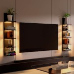 Homaterial 5-stufiges Wandregal, schwarze moderne vertikale Lack-Wandregale mit Licht, Wandhalterung, schwebende Säule, Heimdekor-Regale für Schlafzimmer, Wohnzimmer, Schminktisch-Aufbewahrungsdisplay Homaterial 5-stufiges Wandregal, schwarze moderne vertikale Lack-Wandregale mit Licht, Wandhalterung, schwebende Säule, Heimdekor-Regale für Schlafzimmer, Wohnzimmer, Schminktisch-Aufbewahrungsdisplay