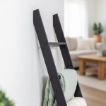 Deckenleiter für Wohn- und Schlafzimmer, 1,52 m, 6 Etagen, an der Wand anlehnbares, hakenfreies Material aus Laminat (schwarz), rustikaler, dekorativer Deckenhalter im Landhausstil, Steppdeckenregal, einfache Montage