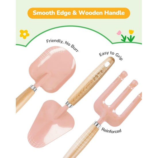 Gartenset für Kinder, Spielzeug, hochwertiges Gartenwerkzeugset für Kinder und Kleinkinder, inklusive zwei Schaufeln, Gartenhut, Rechen, Schürze, Handschuhe, Gießkanne und Werkzeugtasche (Rosa)