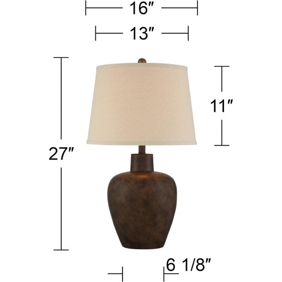 Regency Hill Glenn Farmhouse Rustikale südwestliche natürliche Cottage-Tischlampen, 68,6 cm hoch, Set mit 2 konischen Trommelschirmen aus dunklem Terrakotta-Stoff, Dekor für Wohnzimmer, Schlafzimmer, Haus, Nachttisch