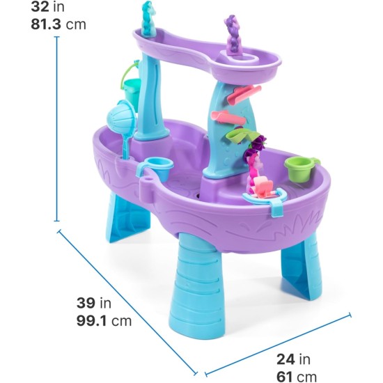 Step2 Wassertisch „Regenschauer und Einhörner“, sensorisches Spielset für Wasser- und Sandaktivitäten für Kinder, Sommerspielzeug für den Außenbereich, 13-teiliges Wasserspielzeugzubehör, für Kleinkinder ab 1,5 Jahren, Blau und Lila