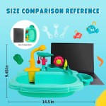 Spielspüle für Kinder mit fließendem Wasser, Mini-Wassertisch, Wasserspielzeug, verbesserter Wasserhahn und Spielgeschirr, elektrisches Kindergeschirrspüler-Spielspielzeug, sensorische Küchenspielzeugsets für Mädchen und Jungen