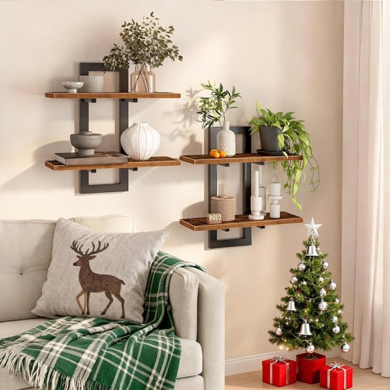 HOOBRO Schwebende Regale, 15-Zoll-Wandregal, 2er-Set, wandmontierte Aufbewahrungsregale mit 2 Etagen, hängende Badezimmerregale, für Wohnzimmer, Schlafzimmer, Badezimmer, Küche, rustikales Braun und Schwarz BF32BJ01G1 HOOBRO Schwebende Regale, 15-Zoll-Wandregal, 2er-Set, wandmontierte Aufbewahrungsregale mit 2 Etagen, hängende Badezimmerregale, für Wohnzimmer, Schlafzimmer, Badezimmer, Küche, rustikales Braun und Schwarz BF32BJ01G1