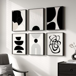 Gerahmte abstrakte Boho-Wandkunst in Schwarz und Weiß, Set mit 6 modernen Leinwanddrucken, Gemälden, Kunstwerken für Wände, minimalistische geometrische Bilder für Wohnzimmer, Schlafzimmer, Büro, Badezimmer, Wanddekoration, 27,9 x 35,6 cm