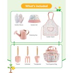 Gartenset für Kinder, Spielzeug, hochwertiges Gartenwerkzeugset für Kinder und Kleinkinder, inklusive zwei Schaufeln, Gartenhut, Rechen, Schürze, Handschuhe, Gießkanne und Werkzeugtasche (Rosa)
