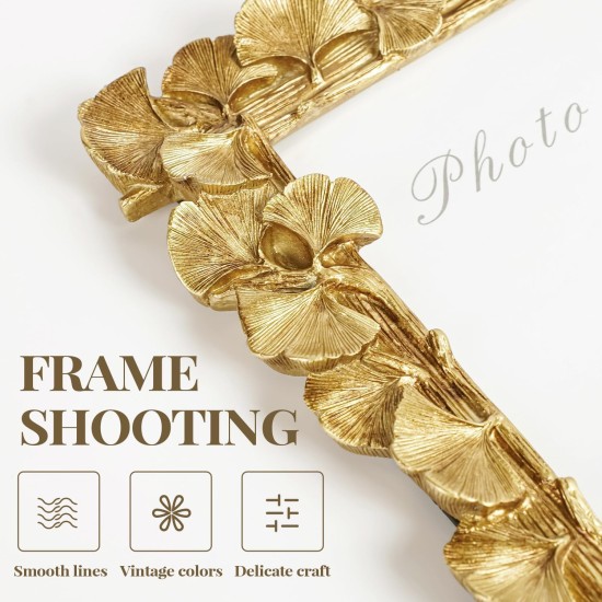 Cuspin 5x7 Bilderrahmen, Vintage-verzierter goldfarbener Harzrahmen mit Glasfront, Ginkgoblatt-strukturierter Fotorahmen zum Aufhängen an der Wand oder als Tischdekoration, Retro-Design-Heimdekor-Geschenk Cuspin 5x7 Bilderrahmen, Vintage-verzierter goldfarbener Harzrahmen mit Glasfront, Ginkgoblatt-strukturierter Fotorahmen zum Aufhängen an der Wand oder als Tischdekoration, Retro-Design-Heimdekor-Geschenk
