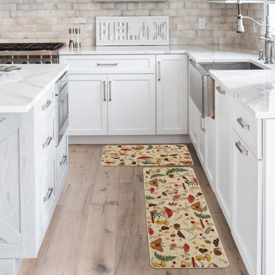 Artoid Mode Pilze Schmetterling Frühling Küchenmatten 2er-Set, Heimdekor-Küchenteppiche mit niedrigem Profil für den Boden – 17 x 29 und 17 x 47 Zoll