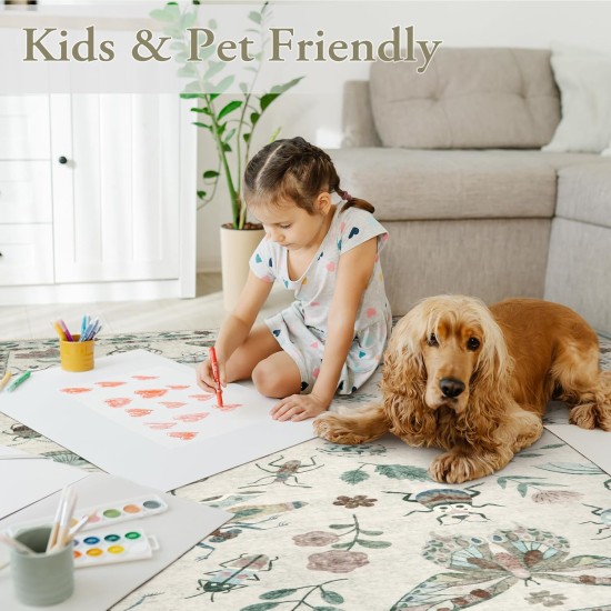 Lahome Waschbarer Teppich mit Insektenmuster, 12,7 x 17,8 cm, weiche Teppiche für Wohnzimmer, ultradünn, fusselfrei, moderner Schlafzimmerteppich, Überwurf, großer Teppich für Esszimmer, Kinderzimmer, Vionnet (1,5 x 17,8 cm, Beige) Lahome Waschbarer Teppich mit Insektenmuster, 12,7 x 17,8 cm, weiche Teppiche für Wohnzimmer, ultradünn, fusselfrei, moderner Schlafzimmerteppich, Überwurf, großer Teppich für Esszimmer, Kinderzimmer, Vionnet (1,5 x 17,8 cm, Beige)