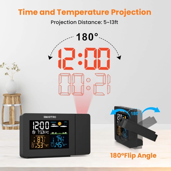 SMARTRO SC91 Projektionswecker für Schlafzimmer mit Wetterstation, kabellosem Innen- und Außenthermometer, Temperatur- und Feuchtigkeitsmonitor, Messgerät und Hygrometer SMARTRO SC91 Projektionswecker für Schlafzimmer mit Wetterstation, kabellosem Innen- und Außenthermometer, Temperatur- und Feuchtigkeitsmonitor, Messgerät und Hygrometer
