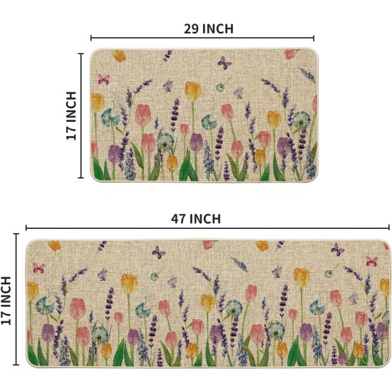 Artoid Mode Lavendel-Tulpen-Frühlings-Küchenmatten-Set mit 2 Stück, saisonale Blumen-Sommer-Heimdekoration, flache Küchenteppiche für den Boden – 17 x 29 und 17 x 47 Zoll Artoid Mode Lavendel-Tulpen-Frühlings-Küchenmatten-Set mit 2 Stück, saisonale Blumen-Sommer-Heimdekoration, flache Küchenteppiche für den Boden – 17 x 29 und 17 x 47 Zoll
