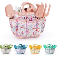 Gartenset für Kinder, Spielzeug, hochwertiges Gartenwerkzeugset für Kinder und Kleinkinder, inklusive zwei Schaufeln, Gartenhut, Rechen, Schürze, Handschuhe, Gießkanne und Werkzeugtasche (Rosa)