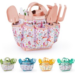 Gartenset für Kinder, Spielzeug, hochwertiges Gartenwerkzeugset für Kinder und Kleinkinder, inklusive zwei Schaufeln, Gartenhut, Rechen, Schürze, Handschuhe, Gießkanne und Werkzeugtasche (Rosa)