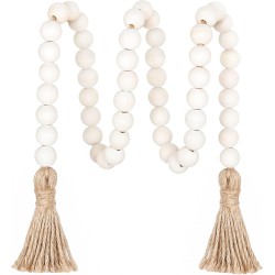 Meplait 39 Zoll Holzperlengirlande Bauernhaus mit Quasten, vielseitige Gebetsperlen, Boho-Chic, Wandbehang, Heimdekoration (natürlich)