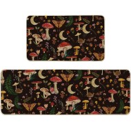 Artoid Mode Schwarze Pilze Schmetterling Frühling Küchenmatten 2er-Set, Heimdekor-Küchenteppiche mit niedrigem Profil für den Boden – 17 x 29 und 17 x 47 Zoll