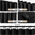 Joydeco Verdunkelungsvorhänge für Schlafzimmer, Verdunkelungsvorhänge, 243 cm lang, 2 Paneele, lange schwarze Vorhänge mit Stangentasche auf der Rückseite, raumverdunkelnde, geräuschreduzierende und faltenfreie Vorhänge für Wohnzimmerfenster