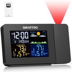 SMARTRO SC91 Projektionswecker für Schlafzimmer mit Wetterstation, kabellosem Innen- und Außenthermometer, Temperatur- und Feuchtigkeitsmonitor, Messgerät und Hygrometer