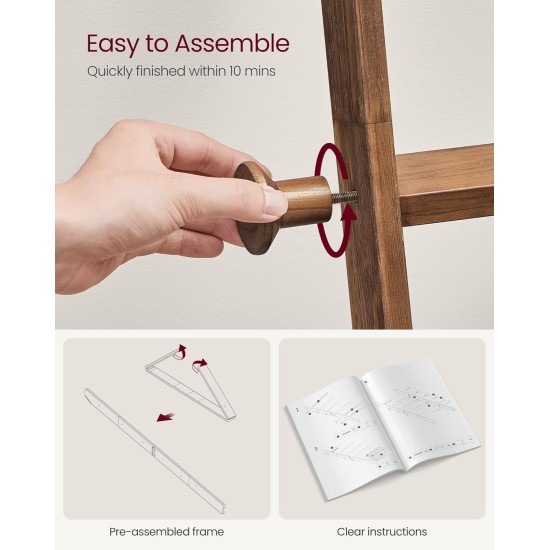 VASAGLE Deckenleiter für Wohnzimmer, 5-stufiges Leiterregal aus Holz, dekorativer Bauernhaus-Deckenständer mit Kunstledertasche, Metallhaken, Seitenhaken, für Schlafzimmer, Karamellbraun ULLS022K01 VASAGLE Deckenleiter für Wohnzimmer, 5-stufiges Leiterregal aus Holz, dekorativer Bauernhaus-Deckenständer mit Kunstledertasche, Metallhaken, Seitenhaken, für Schlafzimmer, Karamellbraun ULLS022K01