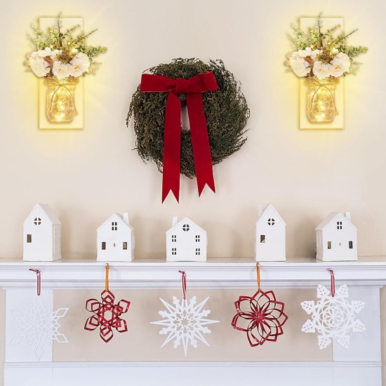 Rustikale Wandleuchten, Einmachglas-Wandleuchten, handgefertigtes Wandkunst-Hängedesign mit ferngesteuerten LED-Lichterketten und weißen Pfingstrosen, Weihnachtsdekoration, Geschenke, Bauernhaus-Heimdekoration, Wohnzimmerleuchten, 2er-Set Rustikale Wandleuchten, Einmachglas-Wandleuchten, handgefertigtes Wandkunst-Hängedesign mit ferngesteuerten LED-Lichterketten und weißen Pfingstrosen, Weihnachtsdekoration, Geschenke, Bauernhaus-Heimdekoration, Wohnzimmerleuchten, 2er-Set