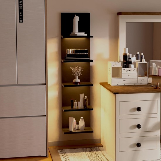 Homaterial 5-stufiges Wandregal, schwarze moderne vertikale Lack-Wandregale mit Licht, Wandhalterung, schwebende Säule, Heimdekor-Regale für Schlafzimmer, Wohnzimmer, Schminktisch-Aufbewahrungsdisplay Homaterial 5-stufiges Wandregal, schwarze moderne vertikale Lack-Wandregale mit Licht, Wandhalterung, schwebende Säule, Heimdekor-Regale für Schlafzimmer, Wohnzimmer, Schminktisch-Aufbewahrungsdisplay
