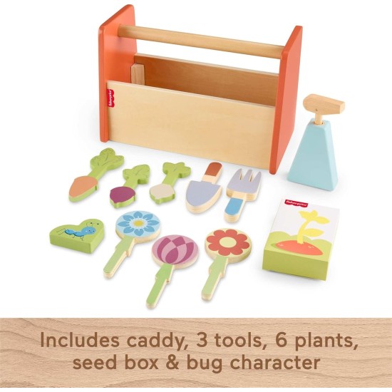 Fisher-Price Holzspielzeug Tiny Garden Caddy, 12-teiliges Set mit Holzwerkzeugen und Pflanzen für Vorschulkinder ab 3 Jahren Fisher-Price Holzspielzeug Tiny Garden Caddy, 12-teiliges Set mit Holzwerkzeugen und Pflanzen für Vorschulkinder ab 3 Jahren