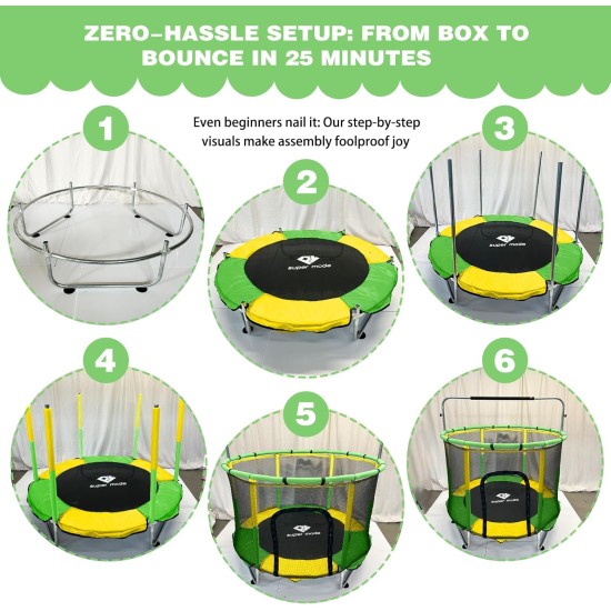 55" Indoor & Outdoor Trampoline for Kids with Enclosure, Toddler Trampoline with Adjustable Gymnastics Bar & Toys, No-Gap Safety Design