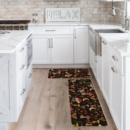 Artoid Mode Schwarze Pilze Schmetterling Frühling Küchenmatten 2er-Set, Heimdekor-Küchenteppiche mit niedrigem Profil für den Boden – 17 x 29 und 17 x 47 Zoll Artoid Mode Schwarze Pilze Schmetterling Frühling Küchenmatten 2er-Set, Heimdekor-Küchenteppiche mit niedrigem Profil für den Boden – 17 x 29 und 17 x 47 Zoll