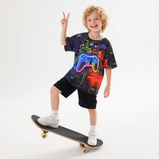 Jungen Mädchen 3D-Grafikdruck Neon Game Shirt Kurzarm Neon Tees Tops Sommer T-Shirts für Jungen Jungen Mädchen 3D-Grafikdruck Neon Game Shirt Kurzarm Neon Tees Tops Sommer T-Shirts für Jungen