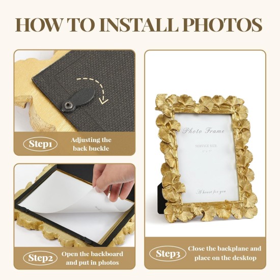 Cuspin 5x7 Bilderrahmen, Vintage-verzierter goldfarbener Harzrahmen mit Glasfront, Ginkgoblatt-strukturierter Fotorahmen zum Aufhängen an der Wand oder als Tischdekoration, Retro-Design-Heimdekor-Geschenk Cuspin 5x7 Bilderrahmen, Vintage-verzierter goldfarbener Harzrahmen mit Glasfront, Ginkgoblatt-strukturierter Fotorahmen zum Aufhängen an der Wand oder als Tischdekoration, Retro-Design-Heimdekor-Geschenk