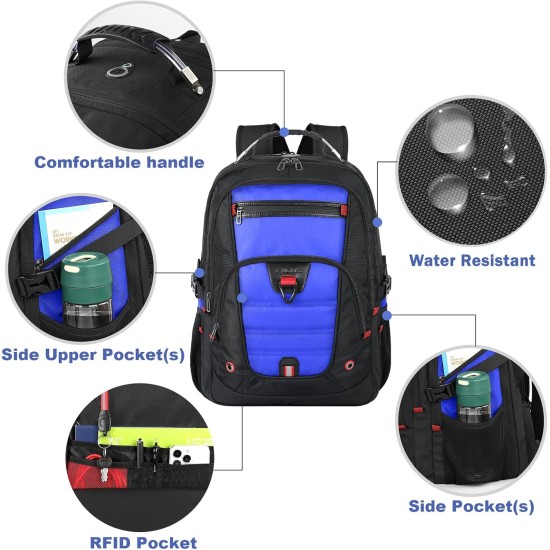 Z-MGKISS Gaming Laptop Travel Backpack Fits 18.4"-19" Laptops, Extra Large TSA Carry On Bag, College Business Work Mens Backpack, Blue