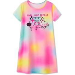 Tebbis Nachthemd für Teenager/kleine Mädchen – Sommer-Nachtwäsche mit kurzen Ärmeln, trendiges Batik-Nachthemd mit Spiralmuster, Pyjama, Größe 6–16