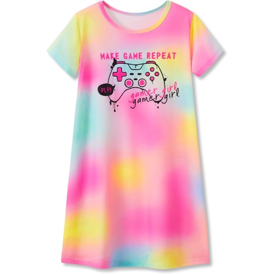 Tebbis Nachthemd für Teenager/kleine Mädchen – Sommer-Nachtwäsche mit kurzen Ärmeln, trendiges Batik-Nachthemd mit Spiralmuster, Pyjama, Größe 6–16