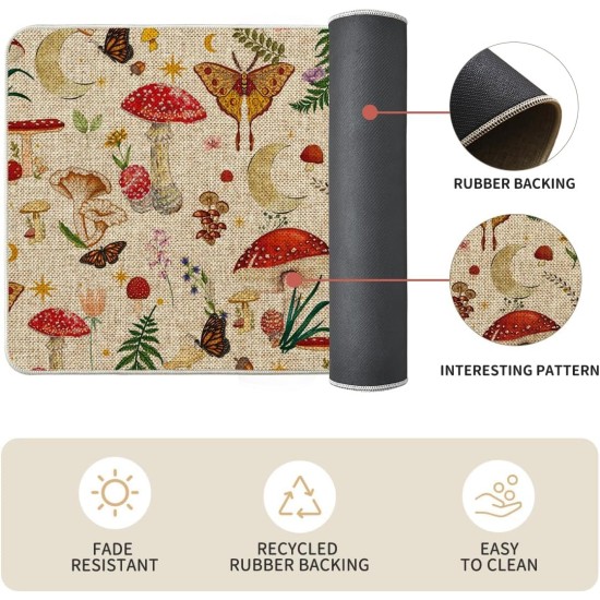 Artoid Mode Pilze Schmetterling Frühling Küchenmatten 2er-Set, Heimdekor-Küchenteppiche mit niedrigem Profil für den Boden – 17 x 29 und 17 x 47 Zoll