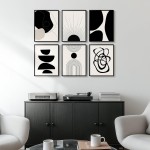 Gerahmte abstrakte Boho-Wandkunst in Schwarz und Weiß, Set mit 6 modernen Leinwanddrucken, Gemälden, Kunstwerken für Wände, minimalistische geometrische Bilder für Wohnzimmer, Schlafzimmer, Büro, Badezimmer, Wanddekoration, 27,9 x 35,6 cm Gerahmte abstrakte Boho-Wandkunst in Schwarz und Weiß, Set mit 6 modernen Leinwanddrucken, Gemälden, Kunstwerken für Wände, minimalistische geometrische Bilder für Wohnzimmer, Schlafzimmer, Büro, Badezimmer, Wanddekoration, 27,9 x 35,6 cm