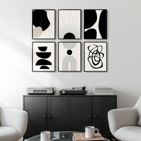 Gerahmte abstrakte Boho-Wandkunst in Schwarz und Weiß, Set mit 6 modernen Leinwanddrucken, Gemälden, Kunstwerken für Wände, minimalistische geometrische Bilder für Wohnzimmer, Schlafzimmer, Büro, Badezimmer, Wanddekoration, 27,9 x 35,6 cm Gerahmte abstrakte Boho-Wandkunst in Schwarz und Weiß, Set mit 6 modernen Leinwanddrucken, Gemälden, Kunstwerken für Wände, minimalistische geometrische Bilder für Wohnzimmer, Schlafzimmer, Büro, Badezimmer, Wanddekoration, 27,9 x 35,6 cm