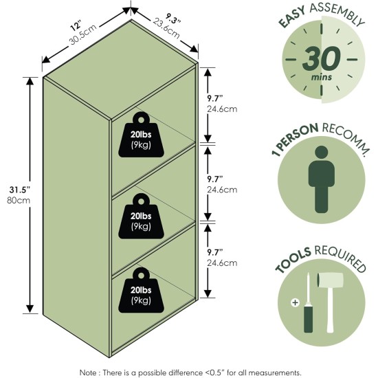Furinno LUDER Bücherregal, 3-Würfel-Bücherregal, Bücherregal mit offenen Regalen, 9,3 x 12 x 31,5, für Wohnzimmer, Schlafzimmer, Heimbüro, Weiß Furinno LUDER Bücherregal, 3-Würfel-Bücherregal, Bücherregal mit offenen Regalen, 9,3 x 12 x 31,5, für Wohnzimmer, Schlafzimmer, Heimbüro, Weiß