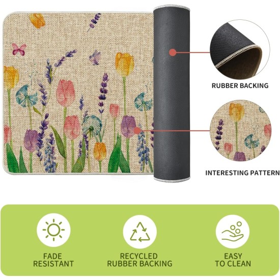 Artoid Mode Lavendel-Tulpen-Frühlings-Küchenmatten-Set mit 2 Stück, saisonale Blumen-Sommer-Heimdekoration, flache Küchenteppiche für den Boden – 17 x 29 und 17 x 47 Zoll Artoid Mode Lavendel-Tulpen-Frühlings-Küchenmatten-Set mit 2 Stück, saisonale Blumen-Sommer-Heimdekoration, flache Küchenteppiche für den Boden – 17 x 29 und 17 x 47 Zoll