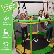 55" Indoor & Outdoor Trampoline for Kids with Enclosure, Toddler Trampoline with Adjustable Gymnastics Bar & Toys, No-Gap Safety Design