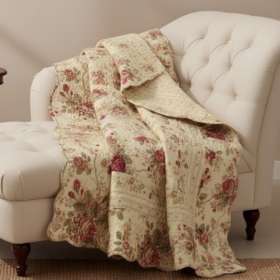 Greenland Home Fashions Antique Rose – klassisches traditionelles Blumenmuster – gesteppte Überwurfdecke aus 100 % Baumwolle, 127 x 152 cm, Ecru Greenland Home Fashions Antique Rose – klassisches traditionelles Blumenmuster – gesteppte Überwurfdecke aus 100 % Baumwolle, 127 x 152 cm, Ecru