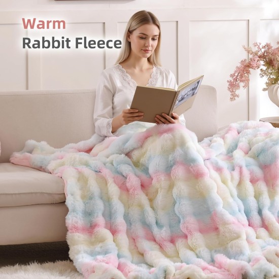 Smoofy Kunstfell-Überwurfdecke für Couch – Regenbogen-flauschiges, gemütliches Kaninchen-Fleece, weiche Plüsch-Blasendecke für Sofa und Bett, für Mama, warme, flauschige Heim- und Raumdekoration, Überwurf, 127 x 152 cm Smoofy Kunstfell-Überwurfdecke für Couch – Regenbogen-flauschiges, gemütliches Kaninchen-Fleece, weiche Plüsch-Blasendecke für Sofa und Bett, für Mama, warme, flauschige Heim- und Raumdekoration, Überwurf, 127 x 152 cm