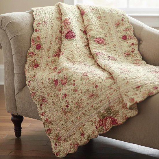 Greenland Home Fashions Antique Rose – klassisches traditionelles Blumenmuster – gesteppte Überwurfdecke aus 100 % Baumwolle, 127 x 152 cm, Ecru Greenland Home Fashions Antique Rose – klassisches traditionelles Blumenmuster – gesteppte Überwurfdecke aus 100 % Baumwolle, 127 x 152 cm, Ecru