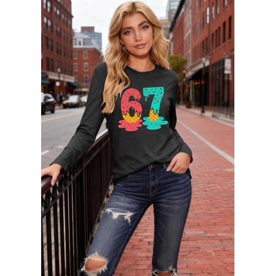 Six Seven Ice Cream Shirts für Frauen, Ice Cream Drip Shirt, lustige 6 7 Meme Langarm-Tops Six Seven Ice Cream Shirts für Frauen, Ice Cream Drip Shirt, lustige 6 7 Meme Langarm-Tops