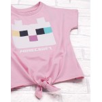 Minecraft Kitty Front Tie Mädchen rosa T-Shirt Gamer Tee