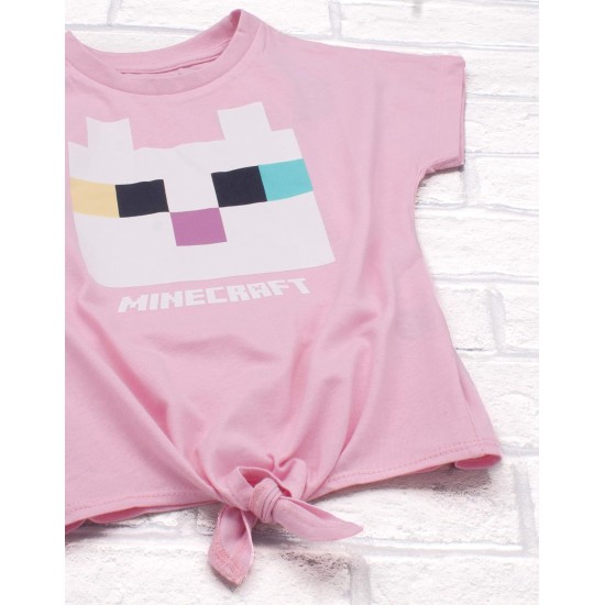 Minecraft Kitty Front Tie Mädchen rosa T-Shirt Gamer Tee