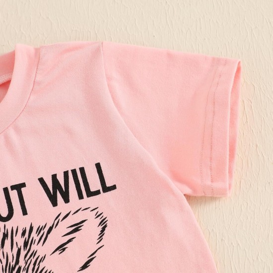 Sejardin Baby Mädchen Sommer Outfit Kleinkind Brief Drucken Kurzarm T Shirt Tops und Stretch Shorts 6 12 18 24M 2T Mädchen Kleidung