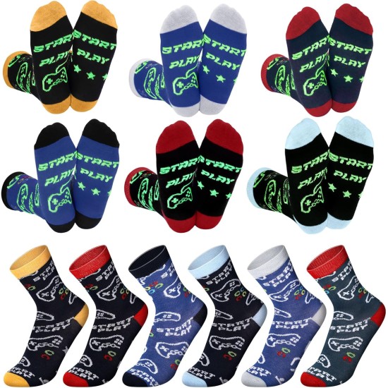 6 Paar lustige, im Dunkeln leuchtende Crew-Socken, Strumpffüller, leuchtende, lustige Socken für Männer und Frauen, Geburtstagsgeschenk